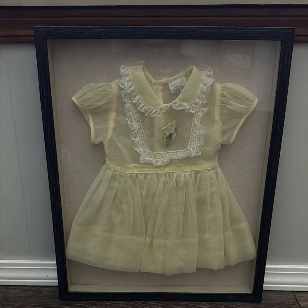 Vintage Yellow Baby Dress with Lace Trim